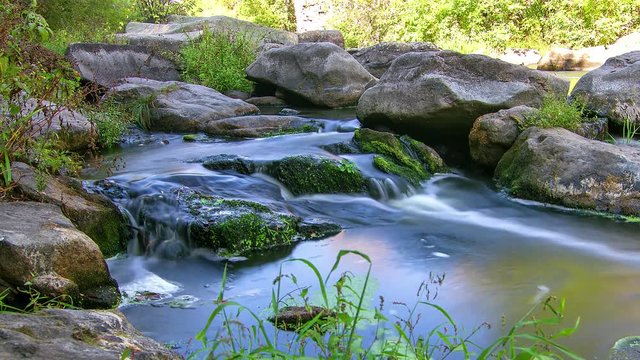 forest stream time lapse, Stream Water and Green Mossy Rocks, mountain stream time lapse 4K, Moss On The Rocks Forest Stream, Forest river