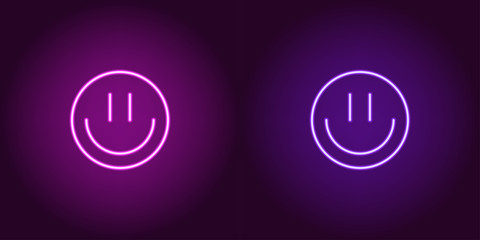Neon emoji with smile, glowing sign. Vector icon © Дмитрий Майер