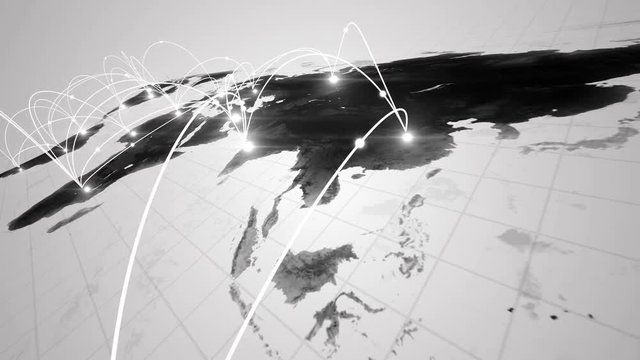 Global business concept of connections and information transfer in the world in black and white