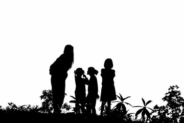 Obraz premium Silhouette of people with tree bush on white background.