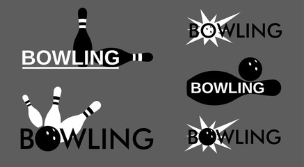 Bowling. Set. Skittles and a ball. Vector poster logo.