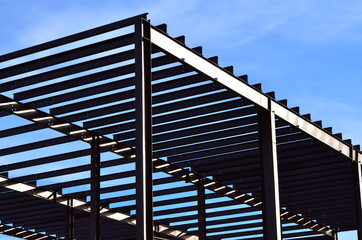 Steel framework of commercial building under construction.