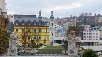 Fototapeta na wymiar Karlovy Vary is a spa town in the Czech Republic. On the territory of the city there are 12 healing springs, with a carbon dioxide content and a water temperature of 30 to 72 degrees Celsius. 