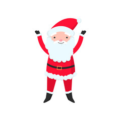 Bright and cheerful Santa Claus in a red suit and a long and thick beard congratulates everyone on the New Year.
