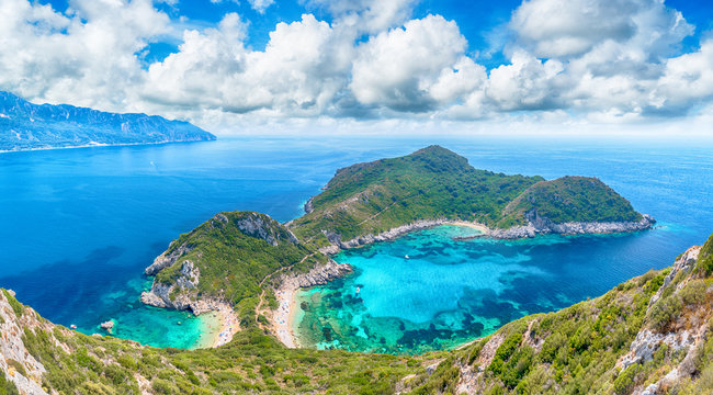 Aerial view of  Porto Timoni, Afionas region, Corfu