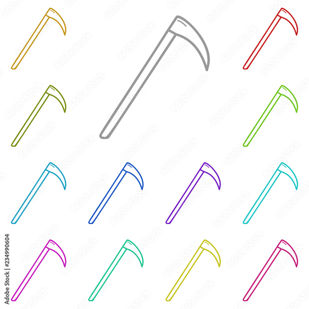 Poster scythe icon in multi color. simple glyph vector of halloween set for ui and ux, website or mobile ap
