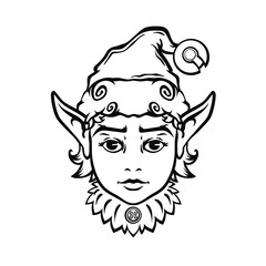 Face of Christmas Elf, vector illustration isolated on white background, can be used for some emblem