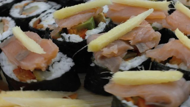 Close Up of Suchi with Ginger Rotating