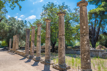 Gymnasion or Palaestra in the archaeological site of Olympia in Greece. A training area for...