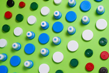 Many different types used or new battery, rechargeable accumulator, alkaline batteries on color background.