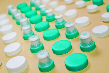 Many different types used or new battery, rechargeable accumulator, alkaline batteries on color...