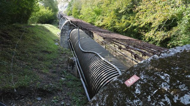 Large water pipe feeding hydroelectric power plant. Near Gedre in the Pyrenees, France.