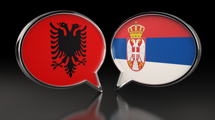 Albania and Serbia flags with Speech Bubbles. 3D illustration