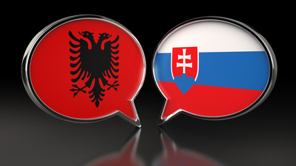 Albania and Slovakia flags with Speech Bubbles. 3D illustration