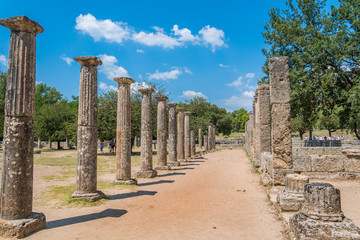 Gymnasion or Palaestra in the archaeological site of Olympia in Greece. A training area for...