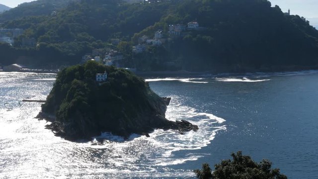 View of Isla de Santa Clara and Igueldo from Urgull. San Sebastian, Spain.