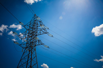 High voltage post. High voltage tower sky background. Electricity is the major energy of the world.