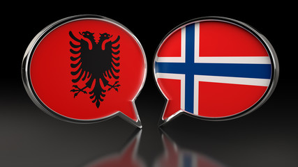 Albania and Norway flags with Speech Bubbles. 3D illustration