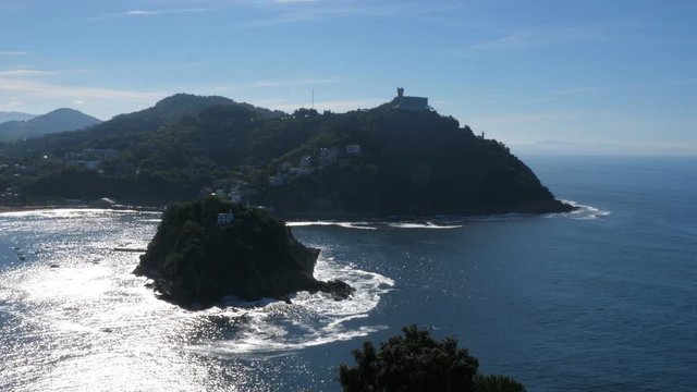 View of Isla de Santa Clara and Igueldo from Urgull. San Sebastian, Spain.