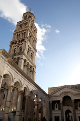 Fototapeta premium Saint Domnius bell tower is a historic landmark in Split, Croatia. Split is popular coastal travel destination.