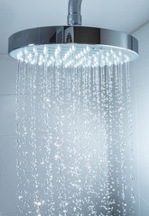 Shower hygiene shower head water saving bathroom equipment - obrazy, fototapety, plakaty