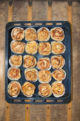 top flat view apple pastry homemade in wooden table