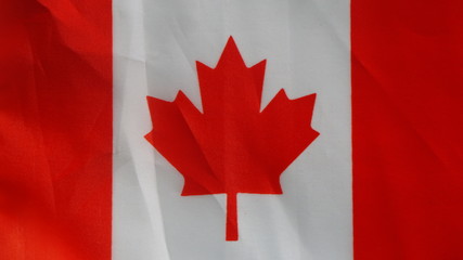 Macro closeup shot of a red white canadian flag