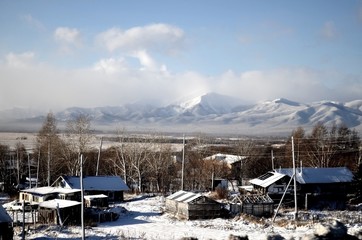 small village in the winter