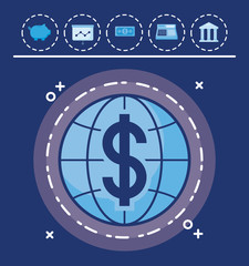 sphere with set icons economy finance