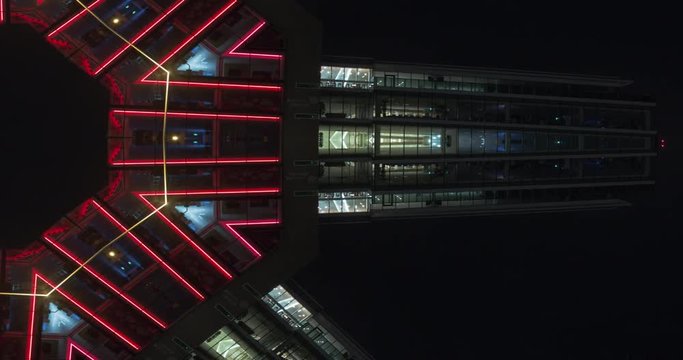 Futuristic kaleidoscope city building night symmetrical
