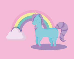cute unicorn with rainbow of fairy tale