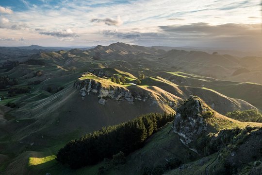 Te Mata Peak, hill landscape at evening mood, at Hastings, Hawke's Bay, North Island, New Zealand, Oceania