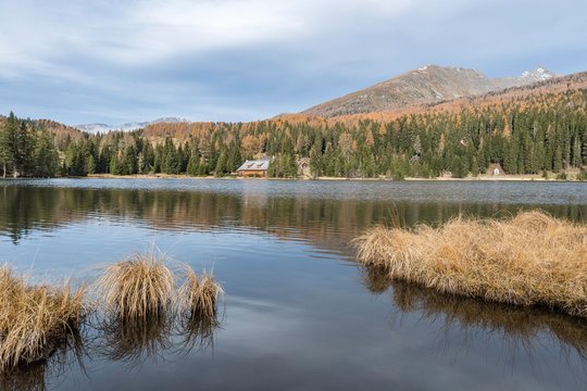 Lake Prebersee in autumn, Lungau, Land Salzburg, Salzburg, Austria, Europe