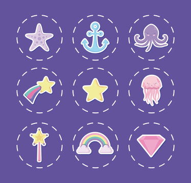 cute octopus with set icons