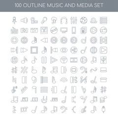 100 music and media outline icons set such as Dotted barline lin