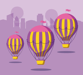 Fototapeta premium balloons air hot flying with cityscape