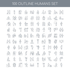 Fototapeta na wymiar 100 humans outline icons set such as People Trading linear, Man