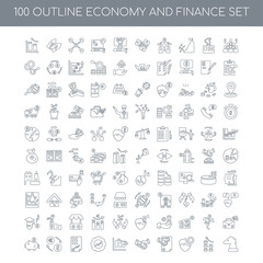 100 economy and finance outline icons set such as Population lin