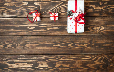 Christmas gifts on a wooden table