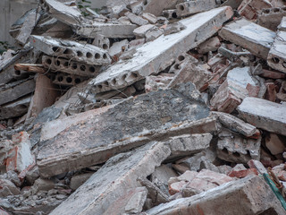 Rubble of destroyed/demolished brick buildings. 