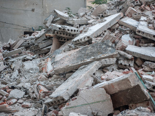 Rubble of destroyed/demolished brick buildings. 