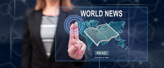 Woman touching a world news concept