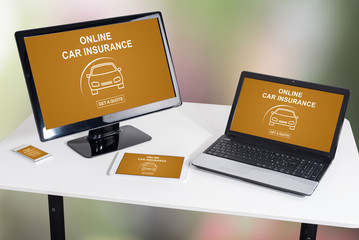 Online car insurance concept on different devices