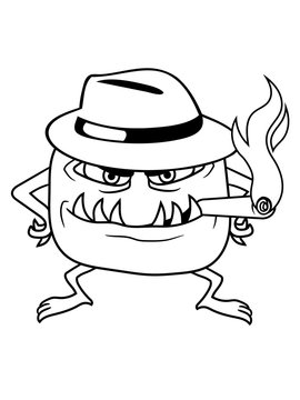 mafia gangster boss zigarre rauchen hut räuber verbrecher monster klein horror halloween lustig comic cartoon ungeduldig beleidigt böse frech clipart design