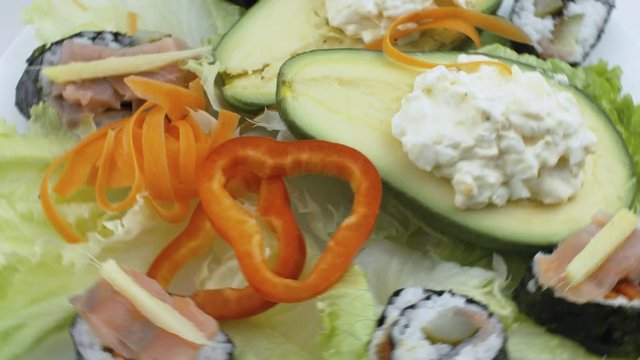 Stuffed Avocadoes, Suchi and Salad Toast Spinning