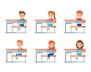 Naklejka na ściany i meble Kids with classroom tables design