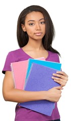 Fototapeta premium Young Girl Holding Note Pads - Isolated