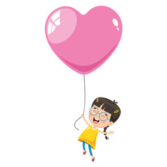 Vector Illustration Of Kid Flying With Balloons