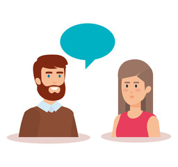 Woman and man talking