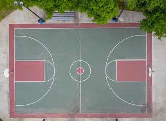 Aerial view of basketball court